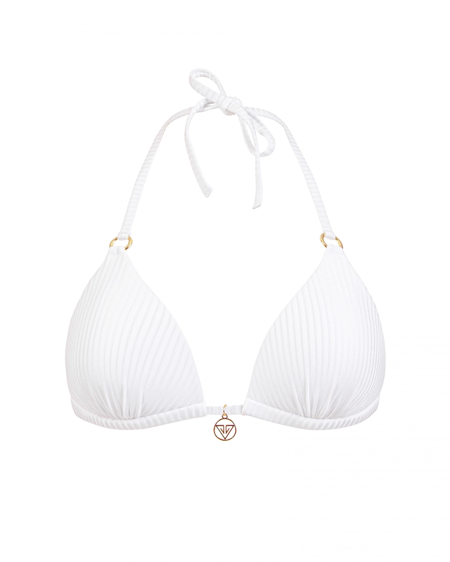 White Striped Push Up Triangle Bikini Top L Vivien Vance